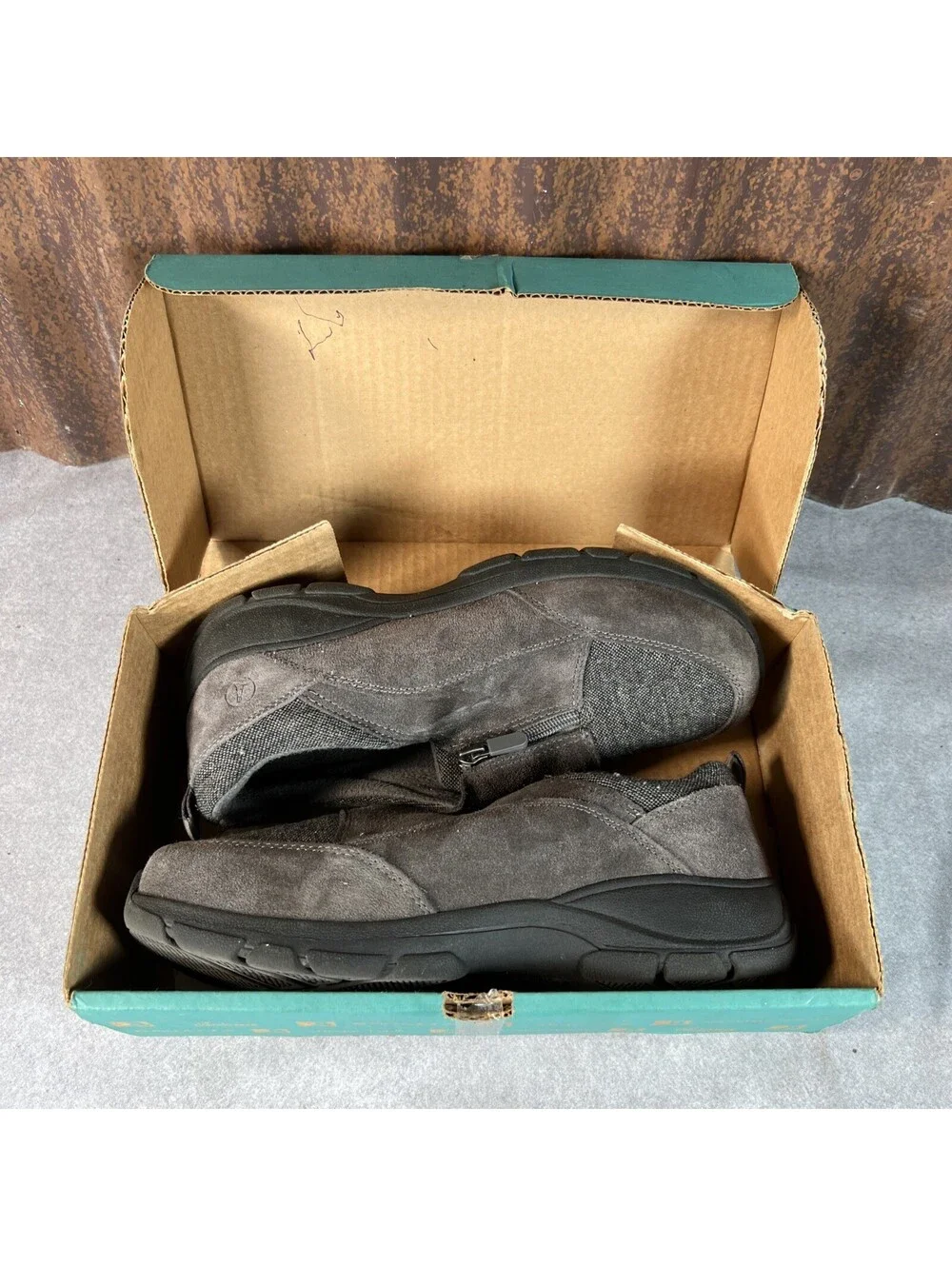 Lands End Womens Zip Front Loafer Leather Upper Gray shoes 10D VG